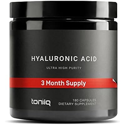 Toniiq Hyaluronic Acid Supplements Lab Tested 95% Ultra High Purity Fermented and Bioavailable with Vitamin C Third Party Lab Tested 180 Capsules