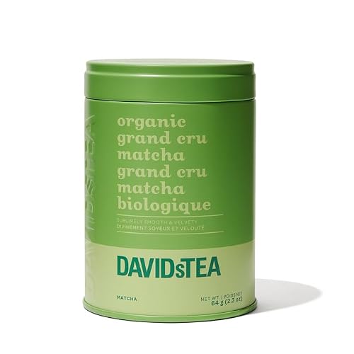 DAVIDsTEA Organic Grand Cru Matcha Organic Matcha Powder Medium Caffeine 64g Iconic Tin Vibrant, Smooth & Balanced Matcha Blend for Whisking, Iced Lattes or Energizing Daily Sips