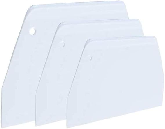 Luckycivia 3-Piece Trapezoidal Plastic Scraper - Multi-Function Kitchen Tool for Pizza Dough, Pastry, Cake (White)