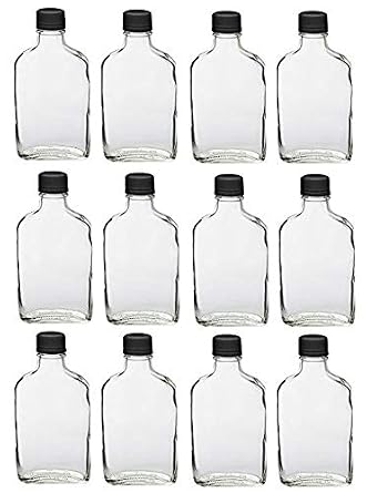 Premium Vials, 12 pcs, 200ml Glass Flask Bottles with Black Tamper Evident Cap with Funnel