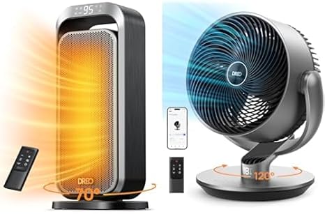 Bundle of DREO Quiet Space Heaters for Indoor Use + DREO 16 Inch 25dB Quiet Smart Fans for Bedroom
