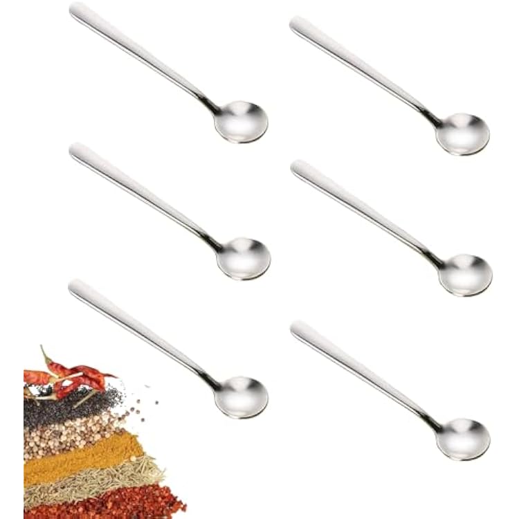 6 PCS Mini Spoons, 4.25 Tiny Stainless Steel Spoons for Spices Jars, Small Condiment Spoon for Spices, Salt, Sugar, Pepper, Honey, Tea, Coffee, Ice Cream 6 PCS, 4.25, Silver