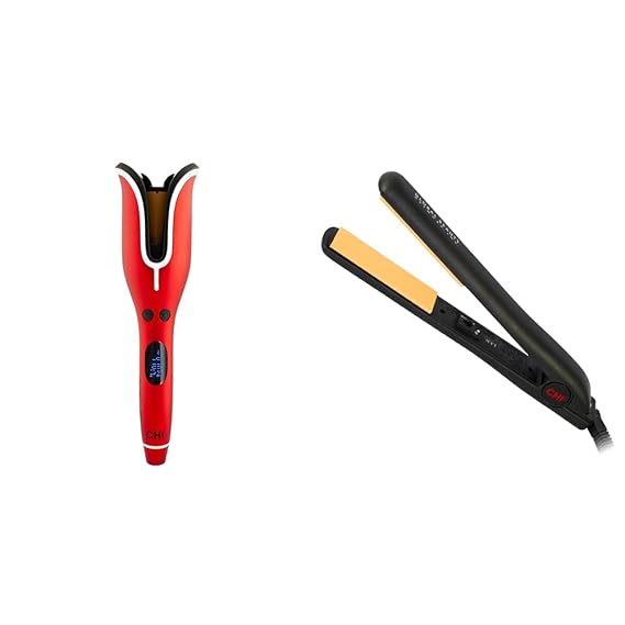 CHI Spin N Curl Ceramic Rotating Curler & Original Ceramic Hair Straightener Flat Iron | 1 Inch Ceramic Floating Plates | Quick Heat Up | Analog On/Off Switch | Black