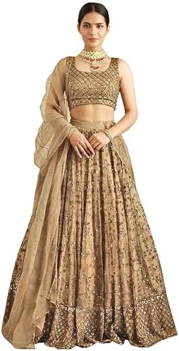 TRENDMALLS Net Sequin Embroidery Work Wedding Ready To Wear Lehenga Choli with Dupatta For Women