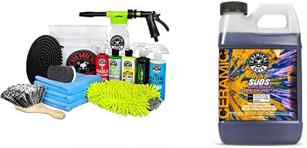 Chemical Guys CWS21264CW 14-Piece Arsenal Builder Car Wash Kit W/Foam Gun, Bucket and (5) 16 oz Car Care Cleaning Chemicals (Works w/Garden Hose) + HydroSuds Ceramic SiO2 Foaming Car Wash Soap, 64 oz