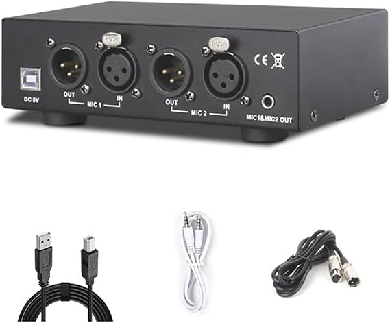 2 Channel 48V Universal Compact Phantom Power Set for Condenser Microphone Music Recording Equipment, Black, 500422862