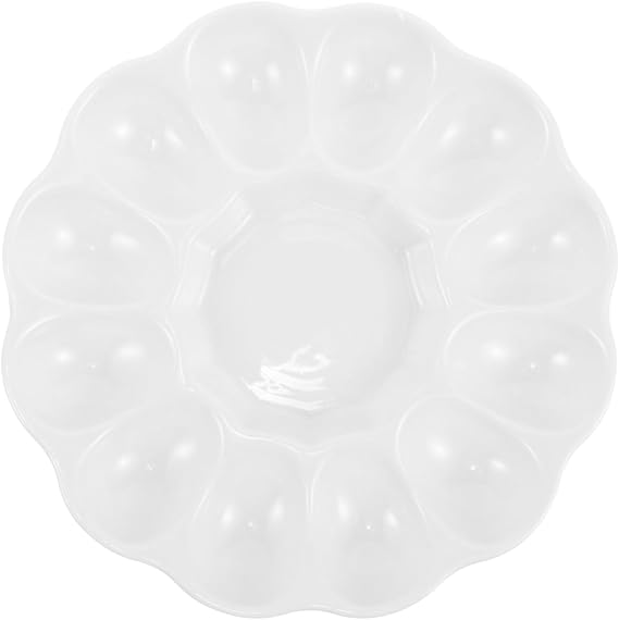 Cabilock Deviled Egg Tray Easter Ceramic 12 Cup Eggs Serving Tray Countertop Egg Display Holder Dining Table Catering Platter for Hard Boiled Devil Eggs Easter Decorative