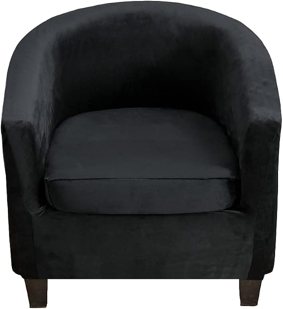 Stretch Tub Chair Covers, 2-Piece Club Chair Slipcover with Cushion Cover Soft Velvet Armchair Cover Furniture Protector for Living Room (Black)