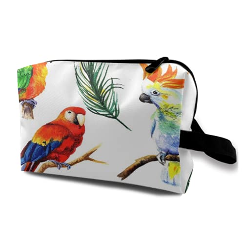 Hanging Travel Toiletry Bag,Tropic Africa Birds Parrots Watercolor Wild Nature Beach Botanical Brazil Bright Bud Plant,Cosmetic Make up Organizer Hygiene Bag and Shower Organizer Waterproof