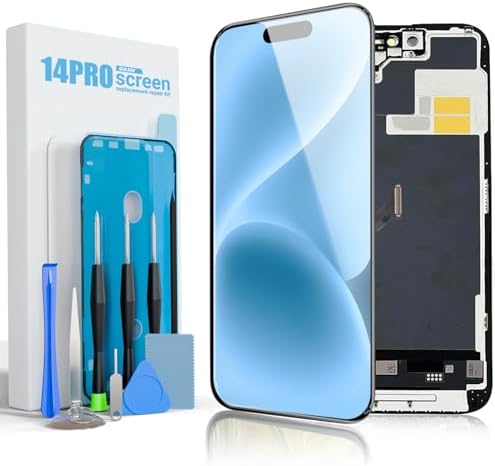 Screen Replacement for iPhone 14 Pro, 6.1 Inch Full HD LCD and Touch Digitizer Assembly Includes Repair Tools, Waterproof Adhesive, and Tempered Glass Screen Protector
