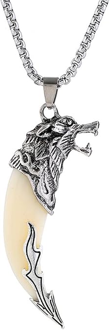 Wolf Head Pendant Necklace for Men Women Resin Dragon Wolf Tooth Fang Spear Necklace Teen Tribal Ethnic Totem Sweater Chain Necklace Jewelry Gift