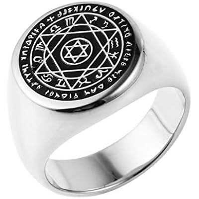 HZMAN Talisman Seal Solomon Six-Pointed Star 12 Constellation Rings Stainless Steel Bnad for Men Women