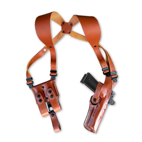 Optic ReadyRed Dot Compatible Premium Leather Vertical Shoulder Holster System with Double Magazine Carrier Fits P320 Full Size 4.7 Barrel, RH Draw,