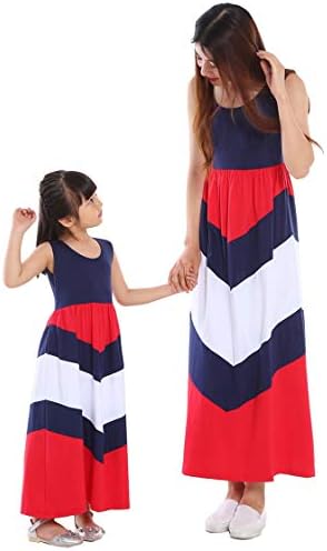 Wennikids Cotton Material Mommy and Me Chevron Maxi Dress Red Women Medium