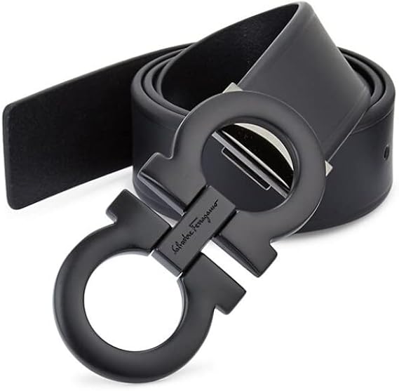 Salvatore Ferragamo Men's Black Leather Belt with Black Matte Buckle
