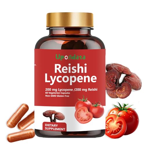 Lycopene Capsules - Lycopene Supplement 200mg with Reishi Mushroom 200mg, Natural Tomato Extract Mushroom Capsules for Immune Support - Gluten-Free, Non-GMO