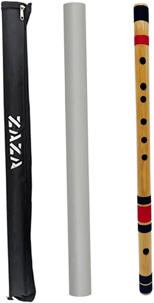 Zaza Percussion- Professional Polished Bamboo Bansuri Flute - (Indian Flute) With Carry Bag (17'' D-Middle)