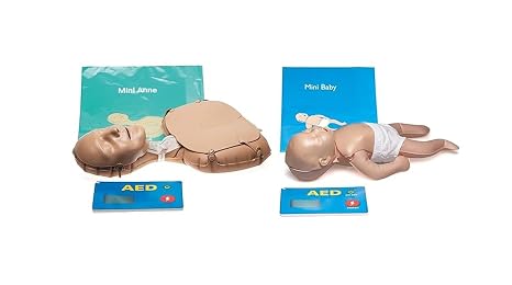 Laerdal Mini Anne & Mini Baby Global Sets Bundle - Inflatable CPR Manikins with Compression Clickers and Basic AED Trainers