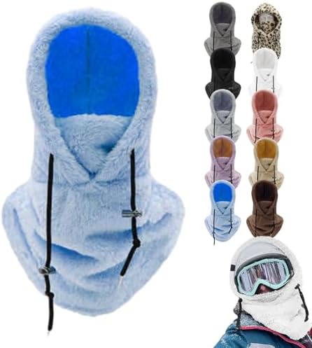 Sherpa Hood Ski Mask Over Helmet, Sherpa Hood Ski Mask for Women Windproof Winter Fuzzy Plush Balaclava Face Mask Men