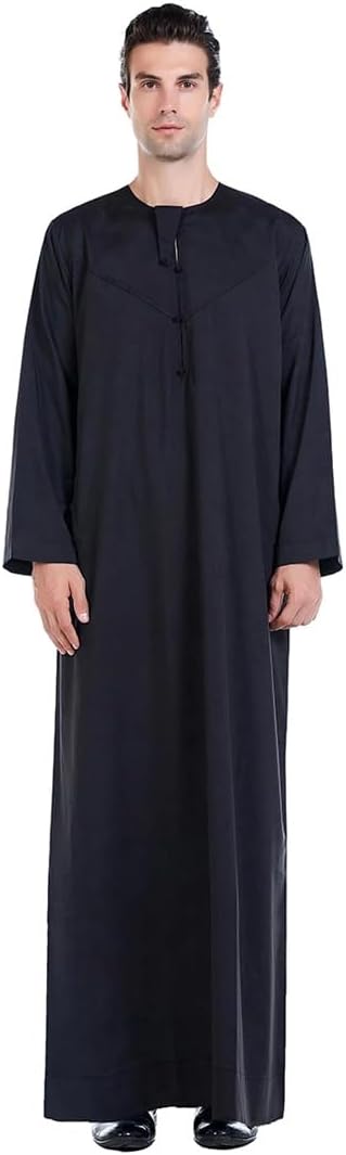 HEYDHSDC Men'S Thobe Thoub Islamic Muslim Arab Kaftan Long Sleeve Robe Daffah Caftan Abayas Dress Middle East