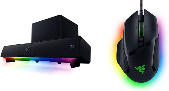 Razer Leviathan V2: Multi-Driver PC Gaming Soundbar with Subwoofer & Basilisk V3 Customizable Ergonomic Gaming Mouse: 26K DPI Optical Sensor - 11 Programmable Buttons - Classic Black