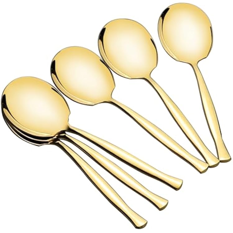 Large Serving Spoons set of 6 Pieces, Stainless Steel Large Buffet Serving Utensils, Gold