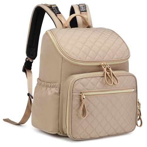 Large Capacity Diaper Bag Backpack with Stroller Buckle, Water-Resistant Travel Baby Bag with Insulated Pockets Classic, Mocha Mousse