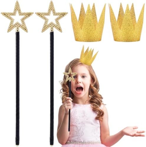 Fairy Star Wand and Crown Costume Gold Birthday Crown Hats Paper Crowns Angel Fairy Party Cosplay Halloween Dress