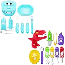 Bundle 19PCS = 9PCS Plastic Simulation Dentist Play Set (Light Blue) + 10PCS Plastic Dinosaur Simulation Dentist Play Set (Mixed Colors)
