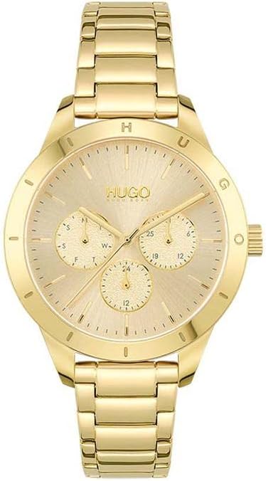 HUGO #Friend Women's Multifunction Stainless Steel and Link Bracelet Casual Watch, Color: Gold Plated (Model: 1540091)