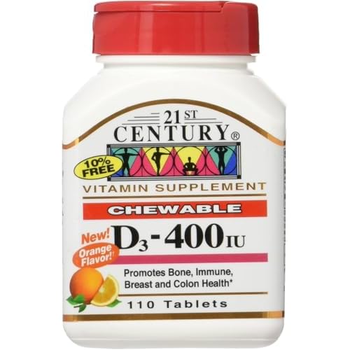 21st Century D3 400 IU Orange Chewable Tablets, Gluten Free, 110 Count Pack of 3