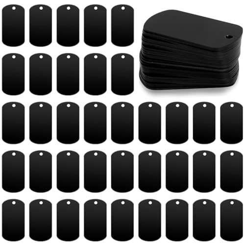 50 Pack Metal Stamping Blanks Black Metal Tags for Stamping, Engraving Blank Tags Engraving Blank Tags Signs Aluminum Stamping Blanks Keychain Blank Dog Tag