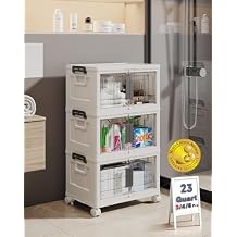 OlarHike 23QT Stackable Storage Bins with Lids - Folding Storage Box with Doors and Wheels, Collapsible Plastic Organizers for Closets and Organization, Bathroom, Drawers, Office, Gifts, 3 Pack