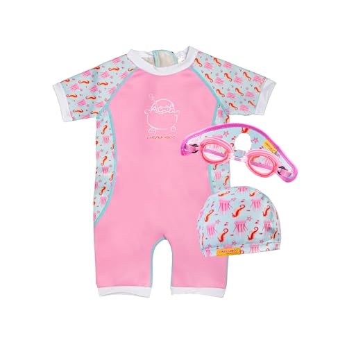 2-4 Years Old Toddler & Kids Thermal Swimsuit with UPF50, Anti-Fog Goggles & Comfy Swim Cap, 3-Piece Swim Gear Bundle for Boys & Girls