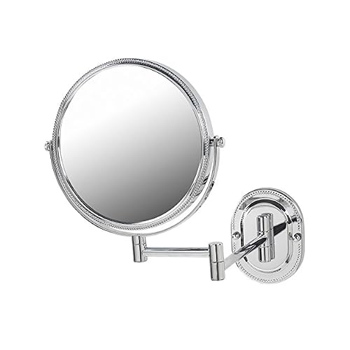 JERDON Two-Sided Wall-Mounted Makeup Mirror - Makeup Mirror with 7X Magnification & Wall-Mount Arm - 8-Inch Diameter Mirror with Chrome Finish Wall Mount - Model JP7507CB
