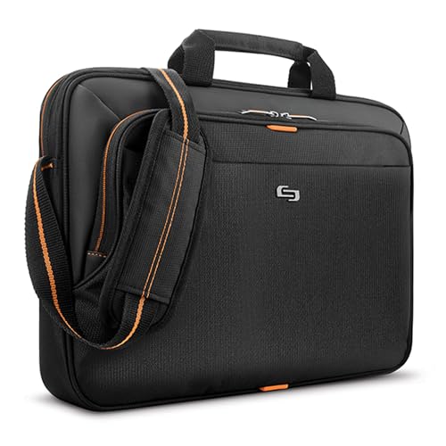 Solo New York Briefcase - 13.3 Laptop Carrying Bag for Women & Men, Brief for Travel & Work - Ace Slim, Black & Orange