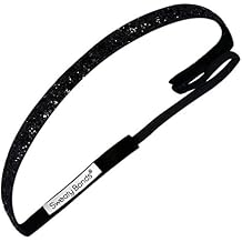 Sweaty Bands Womens Girls Headband - Non-Slip Velvet-Lined Sparkle Hairband - Viva Diva Black 3/8-Inch