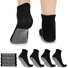 4 Pairs Anti Slip Socks for Men Grip Sock with Grips Grippy Socks Men Pilates Sock Yoga for Pilates, Soccer, Hospital, Home, Workout Black