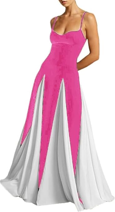 LOUSEA Women's Black & White Spaghetti Strap Dress Sleeveless Flowy Maxi Dress Big Swing Loose Fit Summer Dress