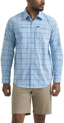 ATG by Wrangler Men's Long Sleeve Hike to Fish Shirt, Cerulean Windowpane, X-Large