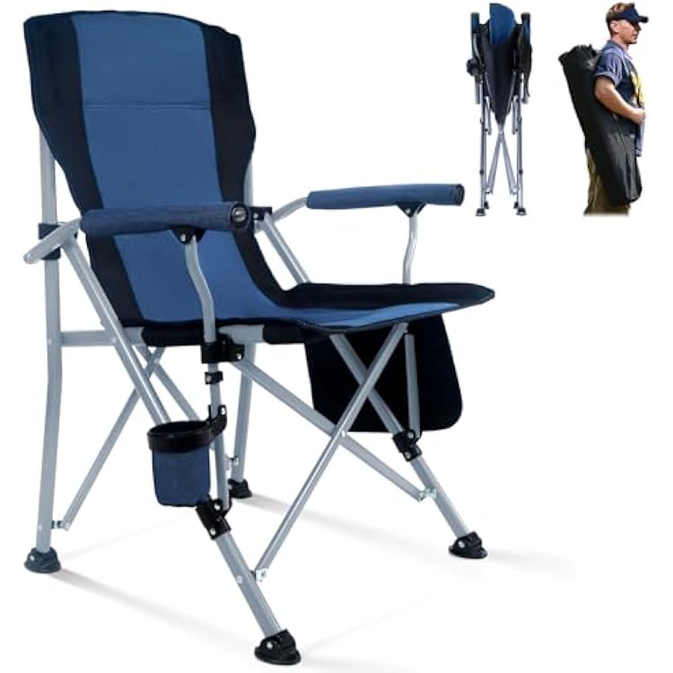 Folding Camping Chair Portable Outdoor Beach Chair, Heavy Duty Foldable Lawn chair Support 330lbs, Collapsible Lightweight Camp Chair with Cup Holder&Carry Bag for Fishing Outside Sports PicnicBlue