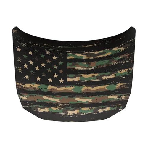 American Flag Green Camo Design Car Hood Cover Protector Waterproof Sun-Proof Auto Hood Flag 4th of July Patriotic Decorations Automotive Exterior Accessories