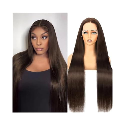 DJFG Human Hair Wig HD Front Pre Plucked 13x6 Lace Chocolate Brown Straight Wig 26 Inch
