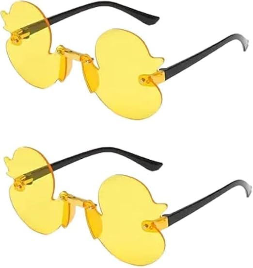 2Pcs Yellow Cartoon Little Duck Personality Frameless Sunglasses Boys and Girls Copy Tide Sunshade Sunglasses Girls Gifts