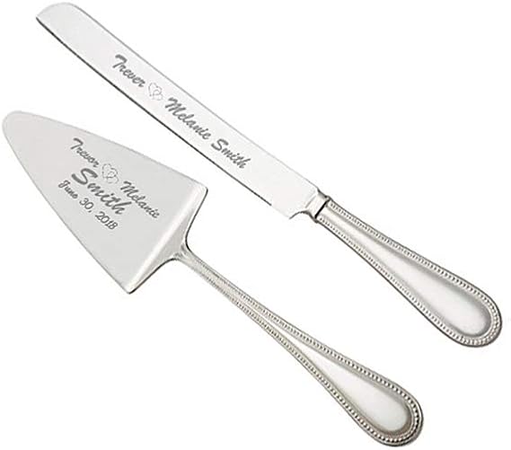 Reed and Barton Personalized Lyndon Silver Wedding Cake Knife and Server Set, Custom Engraved Wedding Cake Cutting Set, Accessories and Gifts for Bride and Groom