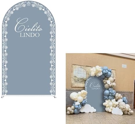 Arch Backdrop Cover Dusty Blue Mexican Fiesta Baptism Baby Shower Double-Sided Chiara Arch Spandex Fabric Cover for Wedding Parties Decorations (4x7.2ft Cover,g4047)