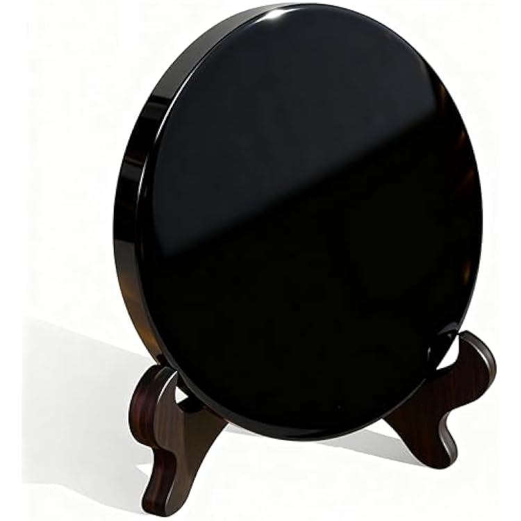 Garneck Black Obsidian Scrying Mirror: 60mm Round Obsidian Stone Disc for Divination Meditation and Feng Shui Gothic Home Altar Decor Witchcraft Supplies- Mirror Only