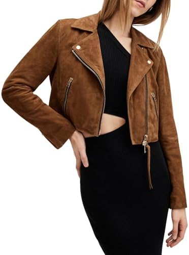 AllSaints Womens Dalby Slim Fit Cropped Suede Biker Jacket