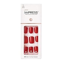 KISS imPRESS No Glue Mani Press On Nails, Design,#39;Kill Heels', Red, Short Size, Squoval Shape, Includes 30 Nails, Prep Pad, Instructions Sheet, 1 Manicure Stick, 1 Mini File