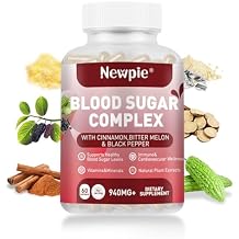 Blood Sugar Complex Supplement Supports Healthy Blood Sugar in Normal Range, Natural with 20 Active Ingredients Including Cinnamon, Bitter Melon, Fenugreek Seeds & Vitamins, Non-GMO, 60 Capsules
